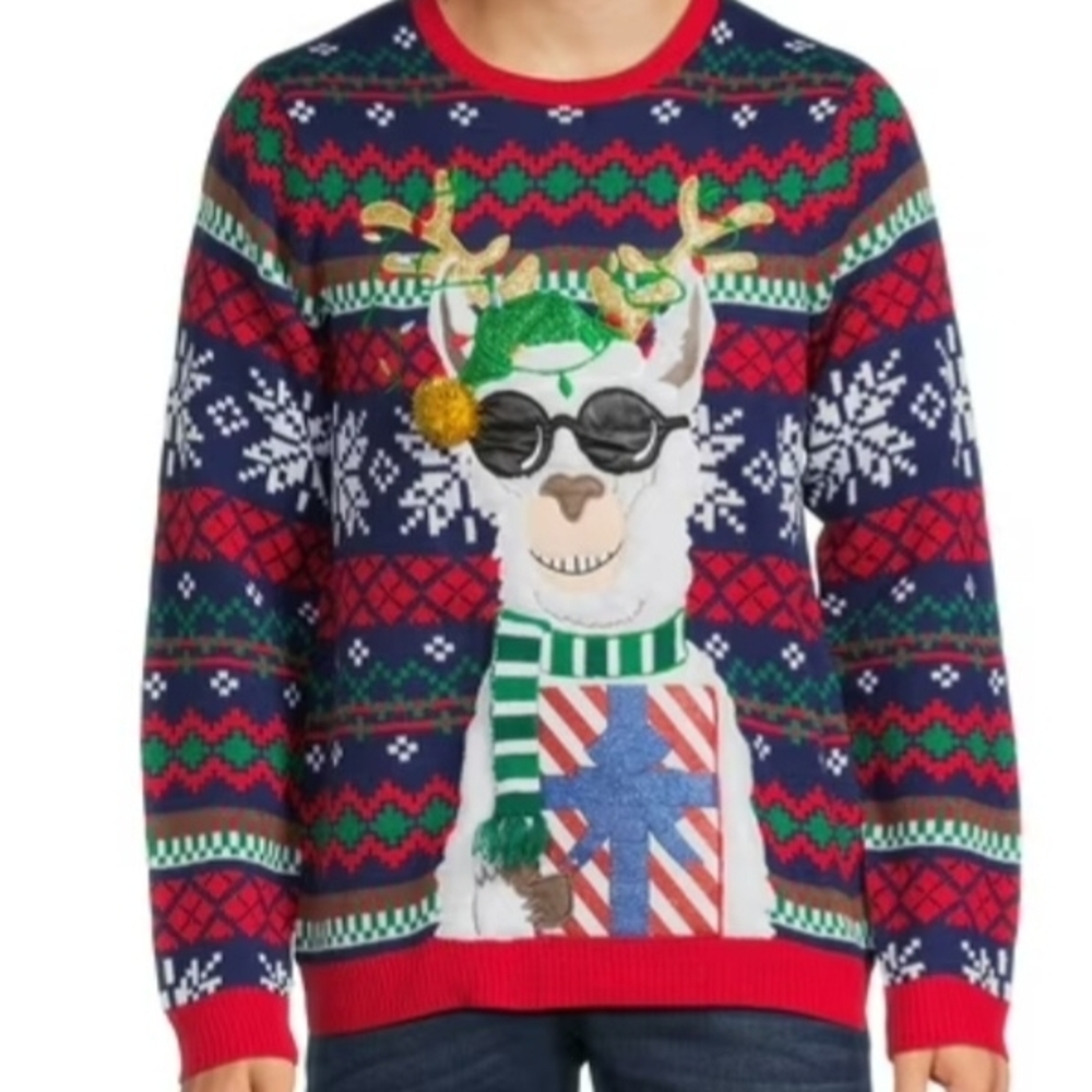 Holiday Time Colorful Llama Crewneck Sweater